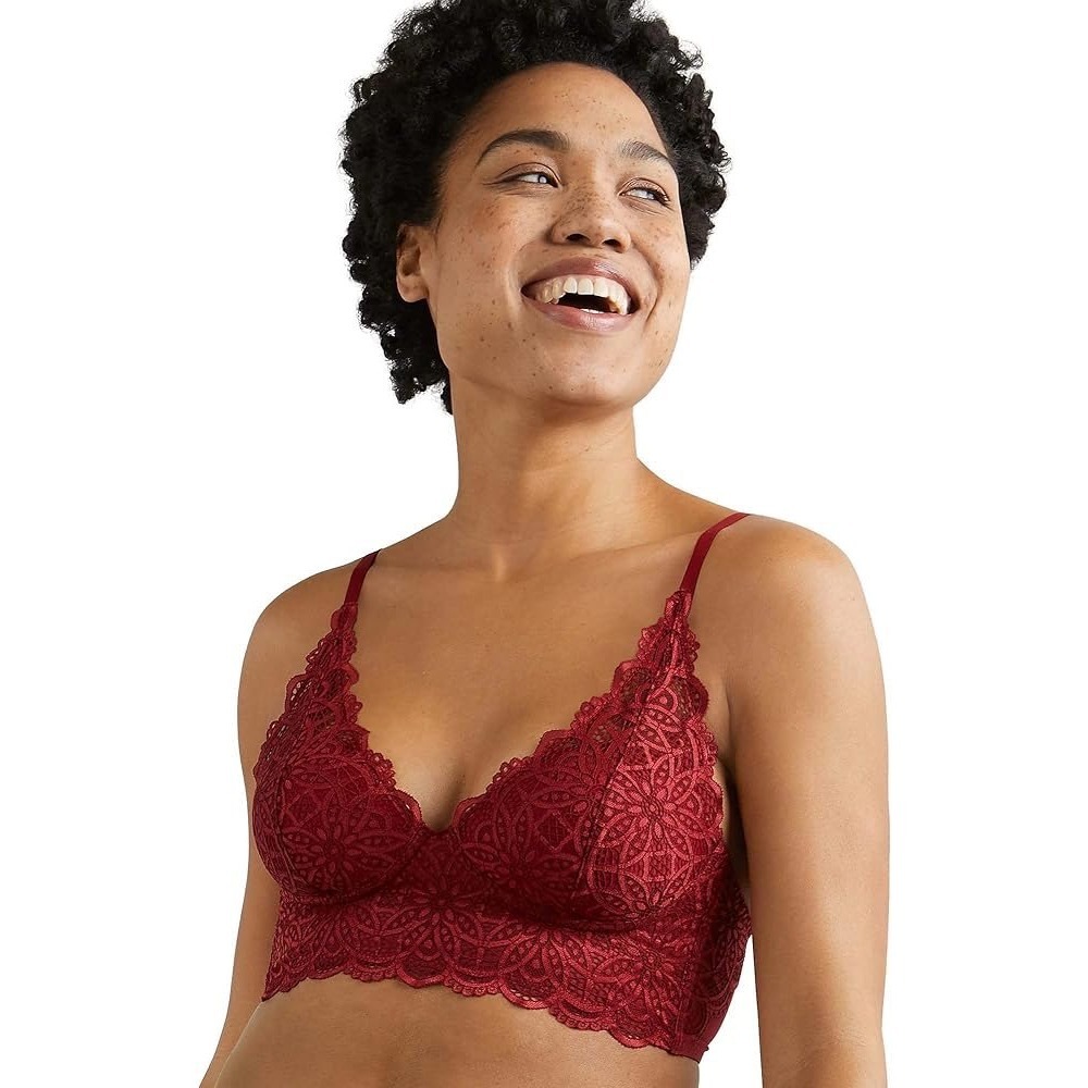 Maidenform Love the Lift Wireless Lace‎ Bralette Red 38D DM1188 Halter NWT